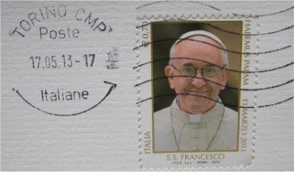 Il francobollo con immagine di Papa Francesco