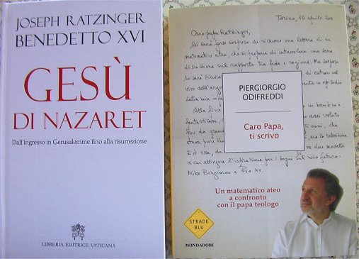 Copertine dei libri di Joseph Ratzinger e di Odifreddi